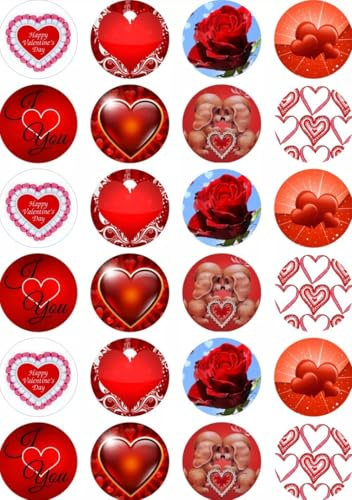 24 x PRECUT Edible Valentines Day Cupcake Fairy Cake Wafer Decoration Toppers - Available in 4 Designs (Design 1)