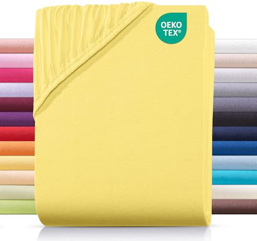 Carpe Sonno® Jersey Spannbettlaken 180x200cm Baumwolle | Laken Gelb mit Einlaufschutz & Bügelfrei Matratzenbezug bis 22cm | Bettlaken 180x200 Baumwolle | Leintuch 180x200 | Spannbetttuch 180 x 200
