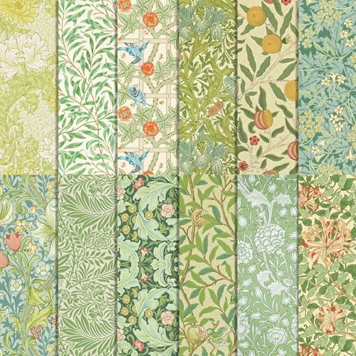 24 Blatt Scrapbook Papier William Morris Vintage Papier,12-Typen Doppelseitige Florales Dekorpapier Scrapbook Craft Paper für Journal Scrapbooking DIY Fotoalbum Hochzeit Dekorpapier 30x30cm
