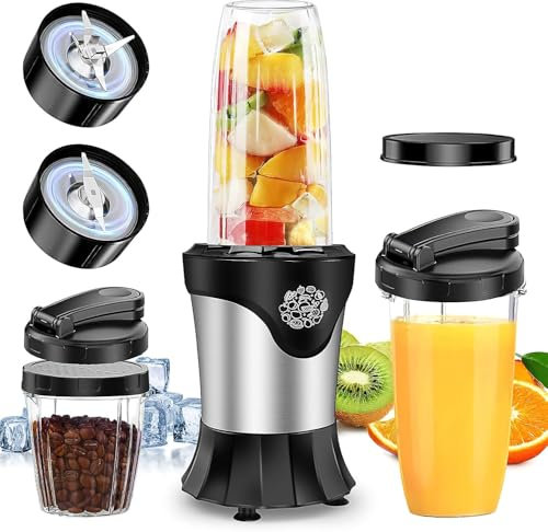 Smoothie Blender 800W Portable Personal Blender for Shakes and Smoothies, Blenders and Grinder Combo for Kitchen with 2 600 ml To-Go Cup & 200 ml Grinding Cup for Protein Shake,Ice Crush,Frozen Drink