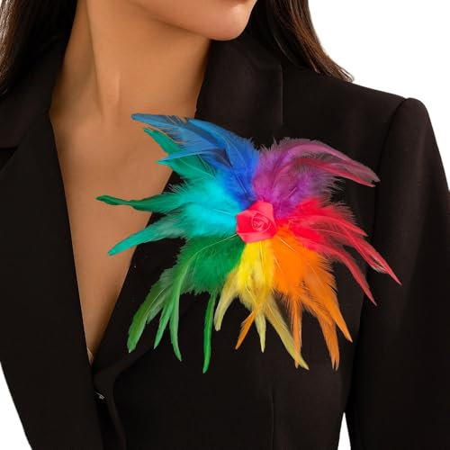 YKAFADE Bunt Feder Brosche für Frauen Damen Vintage Flauschige Federbrosche Kopfbedeckung Haarschmuck Ansteckbrosche Fascinators Braut Dekor Anstecknadel für Hochzeit Halloween Bankett Party