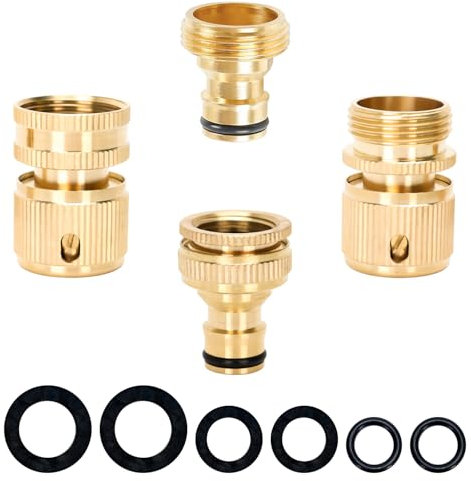 MAGLAUG Expandable Hose Tap Connector Kit, Brass Outside Outdoor Tap Connector Male Watering Nozzle Adapter & 3/4 Double Female Male Expanding Garden Hose Quick Connector for Flexible Hosepipe