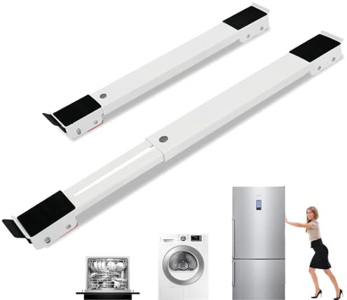 YIYIZI 2 Pezzi Ruote per Lavatrice con Freno, Regolabile Ruote per Spostare Mobili per Lavatrice e Frigorifero (45-72 cm) | Capacità di Carico 300 kg | Carrello Lavatrice (Bianco)