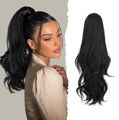 Sofeiyan Ponytail Extension,41 cm Dual-Use-Design Haarteil mit Klammer | Natürliches Schwarz Pferdeschwanz-Extensions,Lange Gewellt Zopf Extension,Synthetik Pferdeschwanz Haarteil für Frauen