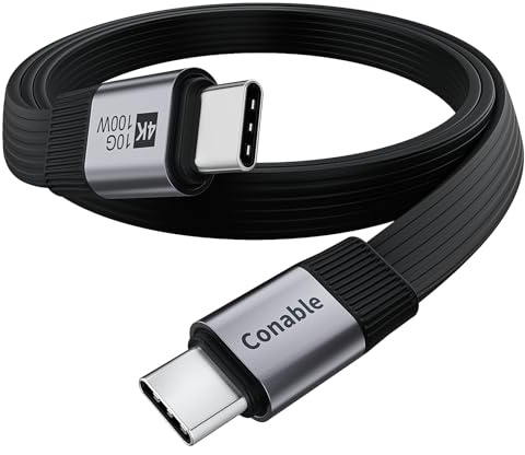 Flat USB C Cable, USB 3.2 Gen 2 Cable 6FT, 10Gbps Data Transfer, 4K@60Hz Video Display, 100W PD Fast Charging, Thunderbolt 4/3 Compatible with iPhone 16/15 Pro Max, MacBook, iPad, SSD, Docking, eGPU