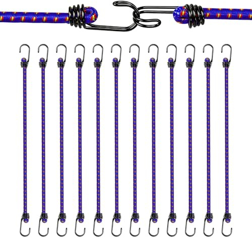 AWBEOT 12 Pezzi Corda Elastica con Gancio 70 cm Corde Elastiche con Gancio 10 mm per Teloni Occhiellati, Portapacchi, Campeggio, Giardinaggio, Auto e Bici, Blu