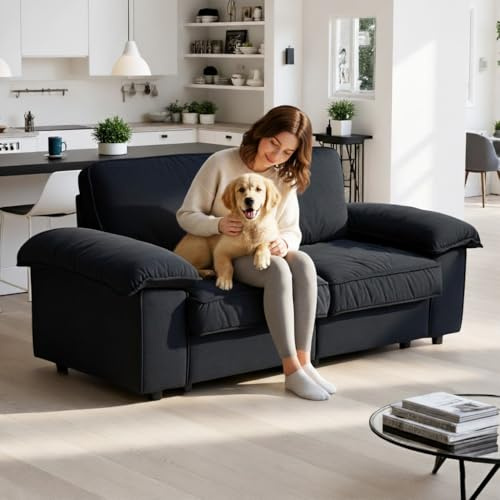Ball & Cast 2 Sitzer Sofa mit Schlaffunktion - Couch mit Stauraum unter dem Sitz, 201x89x91 cm (BxHxT), Komfortabel für Moderne Wohnzimmer, Schwarz