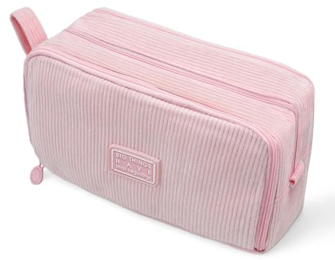 TCNHES Federmäppchen aus Cord-Stoff Federtaschen Mäppchen mit 3 Fächer Schulmäppchen Große Kapazität Stiftetasche Pencil Case für Jungen Mädchen Teenager, für Schule & Büro (Rosa)
