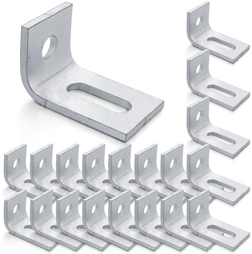 Lounsweer 20 Pcs 90 Degree Brackets for 1 5/8 Strut Channel, Heavy Duty L Brackets Fitting Galvanized Connectors Slotted Bulk, 3/16 Thick, Adjustable Corner Brace for Shelves Frames