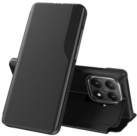 Wigento Kunstleder Hülle für Xiaomi 15T Pro Flip Standfunktion und Side Window Schwarz