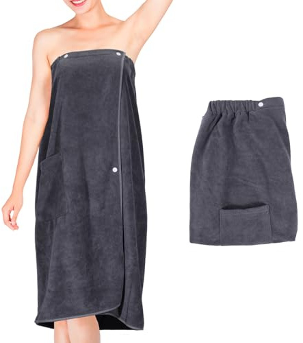 Vexaflow Kilt da Sauna Donna, per Doccia, Sauna, Palestra, Spiaggia e Viaggi, Asciugamano Regolabile in Microfibra Ultra Assorbente con Bottoni a Pressione e Tasca, 80x140 cm