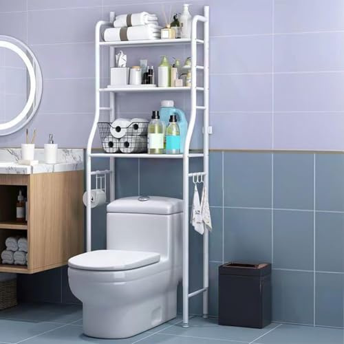 BonHaus Étagère de Toilettes à 3 Niveaux,Étagère WC en INOX,sans perçage,Étagère de Salle de Bain et léger et Stable,Meuble Toilette Moderne pour Salle de Bain,Toilettes,Balcon(160x50x25cm,Blanc)