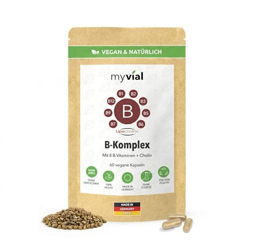 myvial Bio B-Komplex aus Buchweizenkeimen – 60 Kapseln – Alle 8 B-Vitamine + Lipocholin – Hochdosiert & Vegan – Nerven, Energie & Fokus – 2 Monatsvorrat – Made in Germany