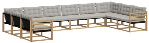 vidaXL Outdoor-Sofagarnitur mit Kissen 10 pcs Weiß und Hellgrau, Gartenmöbel-Set, modernes modulares Sofa, langlebige Couch, ergonomisches Design, schicke Terrassen-Sitzmöbel