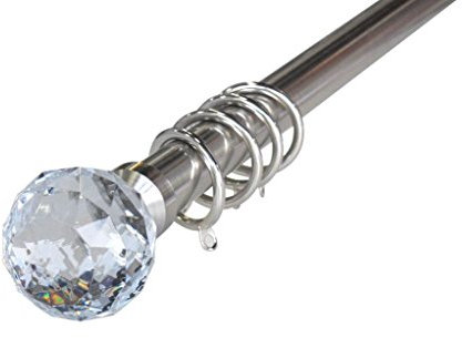 Crystal Metal Curtain Pole, Nickel Brush, Extendible From 120-210cms,