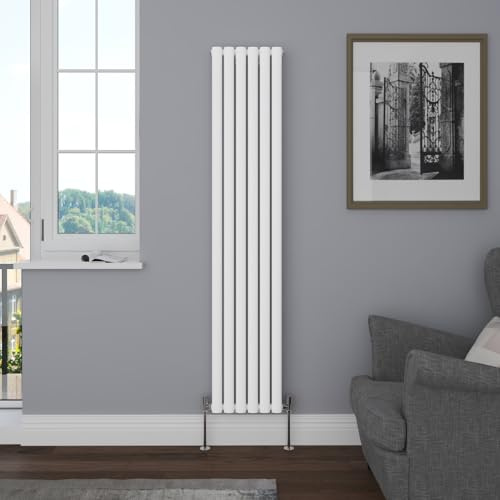 NRG Vertical 1800x354 Oval Column Designer Radiator Bathroom Central Heating Single Panel Gloss White