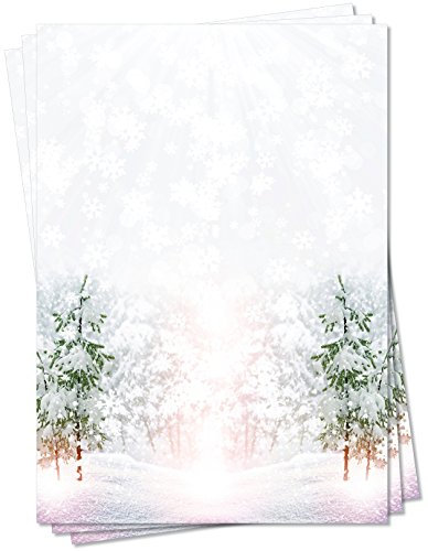 Motivpapier Briefpapier (Winter-5162, DIN A4, 25 Blatt) - tiefverschneite Winterlandschaft mit schneebedeckten Bäumen