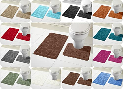 Voice7 Luxury 2 Piece Cali Circles Bath and Pedestal Mat Set - Non Slip Rubber Backing & Comfortable - Choose from 15 Stunning Colors (Chocolate, UK Size)