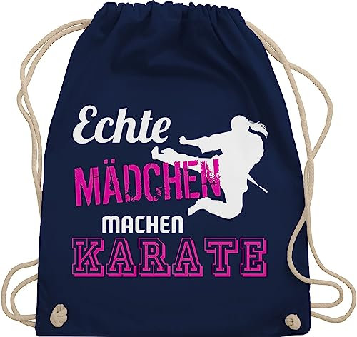 Shirtracer Turnbeutel Rucksack - Kampfsport - Echte Mädchen machen Karate - Unisize - Navy Blau - geschenk kinderturnbeutel sport coole turnsack tasche kinder 25. geburtstag nur stoffrucksack beutel