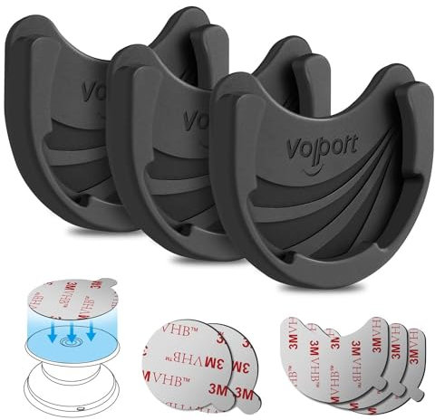 volport Car Mounts for PopSocket Grips, 3 Pack PopMount Silicone Phone Holder for Collapsible Expanding Stand/Swappable Socket with Base 3M Adhesive Pad Replacement