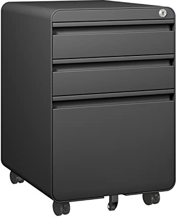 Dripex 3-Drawer Mobile File Cabinet for A4 File, Lockable Rolling Metal Vertical Filling File Cabinet with Hanging File Frame and Anti-tilt Design Office Fully Assembled Except Casters, Black