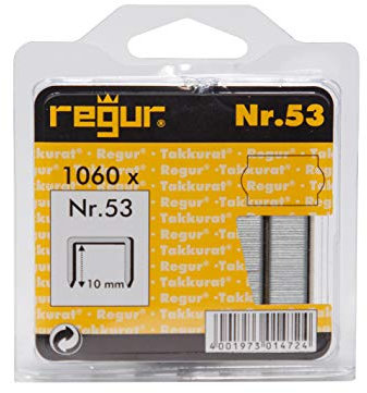 REGUR Typ 53 Feindraht-Klammern verzinkt - 1.060 Tackerklammern in der Länge 53/10 mm - Heftklammern zum Befestigen von Stoffen, Leder, Textilien sowie zum Basteln und Dekorieren