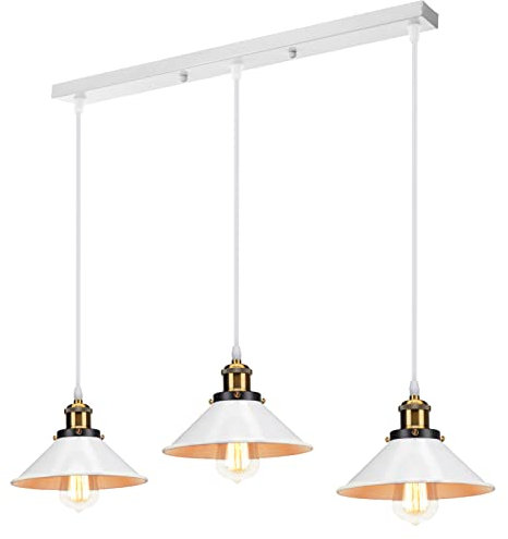 PETITES ECREVISSES Pendelleuchte 3 flammig Vintage Hängeleuchte E27 Retro Hängelampe Industrielle Metall Lampenschirm 22cm Deckenleuchte Design für Küche Wohnzimmer Esszimmer (Weiß)