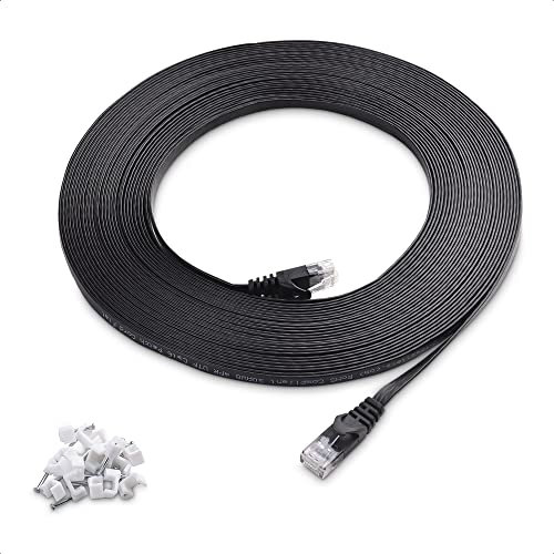 Cable Matters Cable Ethernet Plano de Cat 6 (Cable Ethernet Cat 6, RJ45 Cat 6) Cable Red en Negro 15 Metros - con Clips de Cable Clavados