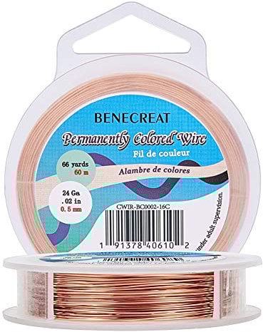 BENECREAT 60m 0.5mm Filo di Rame Cavo Metallico Accessori Artigianali per il Design di Gioielli - Colore Rame Calibro 24