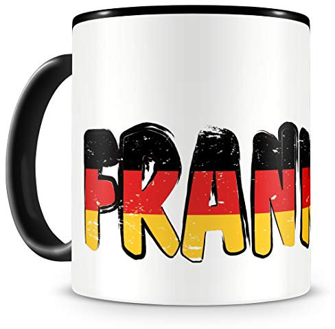 Samunshi® Frankfurt Tasse mit Spruch Frankfurt Deutschland Geschenk für Mann Frau Kaffeetasse groß Lustige Tassen zum Geburtstag schwarz Keramik 300ml