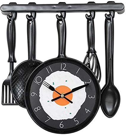 Muellery Kitchen Decorative Frying Pan Wall Mounted Clock with Fried Egg for Dinning Hall Restaurant Café TPCA54336-P