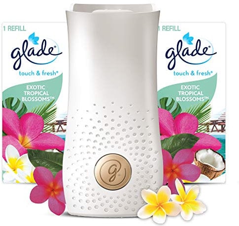 Glade Touch & Fresh Air Freshener Holder & Refill Bundle, Touch Activated Odour Eliminator for Bathroom & Home, Tropical Blossoms, 1 Starter Kit (1 x Holder and 2 x 10ml Refill)