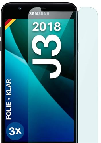 moex für Samsung Galaxy J3 (2018) Schutzfolie Displayschutz Folie Ultra-klar HD 0,2 mm kompatibel mit jeder Hülle, Anbringen ohne Blasen, Handyfolie Extra Kratzfest, FlexProtect 3 Stück