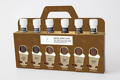 Premium-Kaffee-Sirup-Geschenk-Set 6 x 75ml Assortierte Aromatisiert Einschließlich Vanille Karamell Toffee Haselnuss Amaretto Pfefferminz Kaffee-Liebhaber