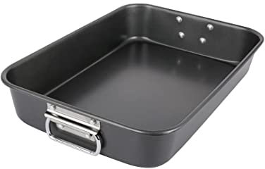 ROYAL CUISINE Deep Roasting Tin with Rack, Non Stick Baking Tray Carbon Steel Roaster with Handles. (Roasting Tray)