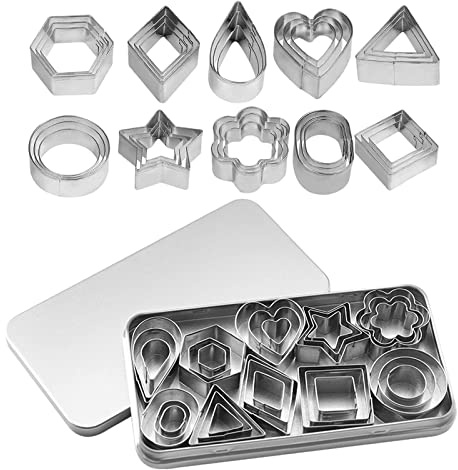 Cookie Cutter Set 30Pcs Cookie Cutters Fondant DIY Baking Pastry Cutters | Mini Geometric Shapes Small Stainless Steel for Biscuit Donuts Cake Decorating