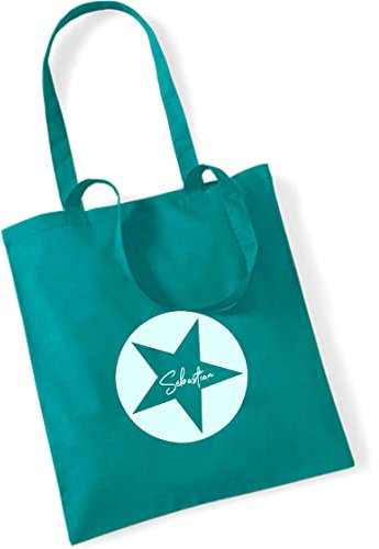 Stofftasche Stern personalisiert mit Namen | Bedruckter Jutebeutel Stoffbeutel für Kinder | Stern-Design mit Name für Schule, Kindergarten (türkis)