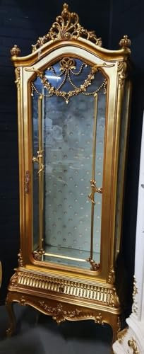 Casa Padrino Barock Vitrine Gold - Barock Vitrinenschrank mit Glastür und Schublade - Barock Wohnzimmer Möbel - Edel & Prunkvoll