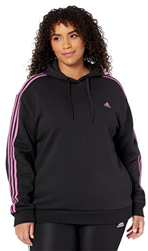 adidas Essentials Felpa con cappuccio oversize a 3 strisce in pile, Nero/Semi Pulse Lilla, Small