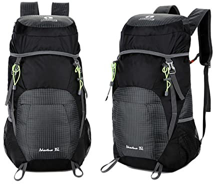 Bergsteigerrucksack 35L faltbarer wasserdichter leichter Bergsteigerrucksack Outdoor Wandern Bergsteigen Reiserucksack für Damen und Herren (black)