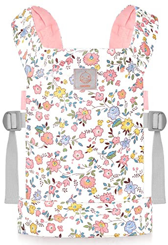 GAGAKU Puppentrage für Kinder Puppen Bauchtrage Puppen Tragesitz Puppenzubehör mit Verstellbaren Trägern - Rosa - Blüte