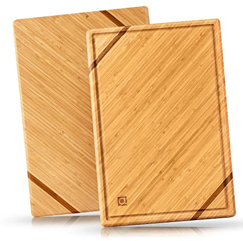 Planche a Decouper Bois Wellspring en Bambou - Grand Format (45x30 cm) - Planche à Découper Professionnelle de Luxe en Bois Biologique avec Rainure pour le Jus pour la Cuisine