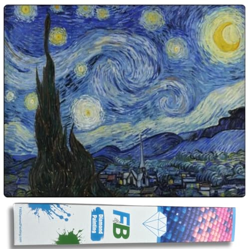 F4B La noche estrellada pintura de diamantes 40 x 50 cm | piedras cuadradas | Van Gogh | Arte | Pintura | Viejos maestros | Paquete para adultos y niños