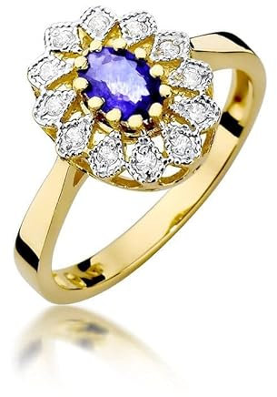 Damen Ring 585 14k Gold Gelbgold echt Tansanit Edelstein Diamanten Brillanten