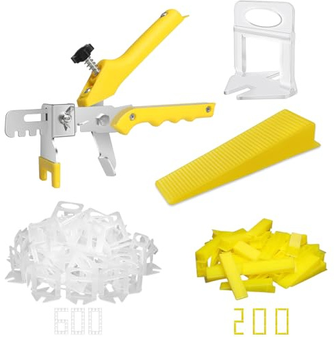 DGSL Tile Leveling System with Plier, 600 Tile Spacers 1/16 and 200 Wedges | Tile Leveling Clips with Tile Plier, Anti Lippage Tile Leveler Spacers for Professional Ceramic Tile and Stone Installation