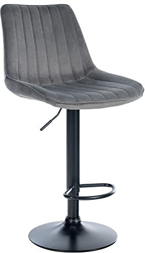 CLP Barhocker Toni Samt | Höhenverstellbarer Thekenhocker mit Rückenlehne | Barstuhl mit Metallgestell, Farbe:dunkelgrau, Gestell Farbe:schwarz