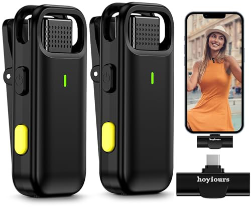 hoyiours Wireless Lavalier Microphone for iPhone 15/Android, Mini Microphone for Type-C Phone, Clip on Lapel Lavalier Wireless for Video Recording, Live Streaming, TikTok, YouTube