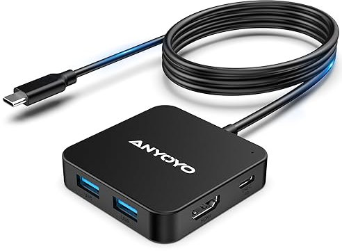 Hub USB C 6 en 1, Adaptateur Multiport 120 cm Avec HDMI 4K, Port de Données, Charge Rapide PD 100W, 3 Ports USB 3.0 5 Gbps Pour MacBook Air/Pro