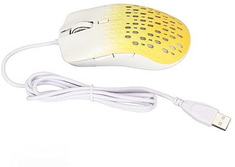 Bewinner Kabelgebundene Gaming-Maus, Leichte RGB-Hintergrundbeleuchtung, Verstellbare 3600 DPI, Ergonomische Maus mit 7 Hintergrundbeleuchtungsmodi für Büro und Gaming (Gelb)