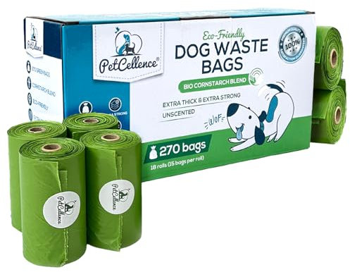 PetCellence Hundekotbeutel biologisch abbaubar - 270 extra Dicke und Starke Hundekotbeutel - 100% auslaufsichere Maisstärke-Mischung, geruchlos, perfekt für Haustierbesitzer, Kotbeutelhalter und